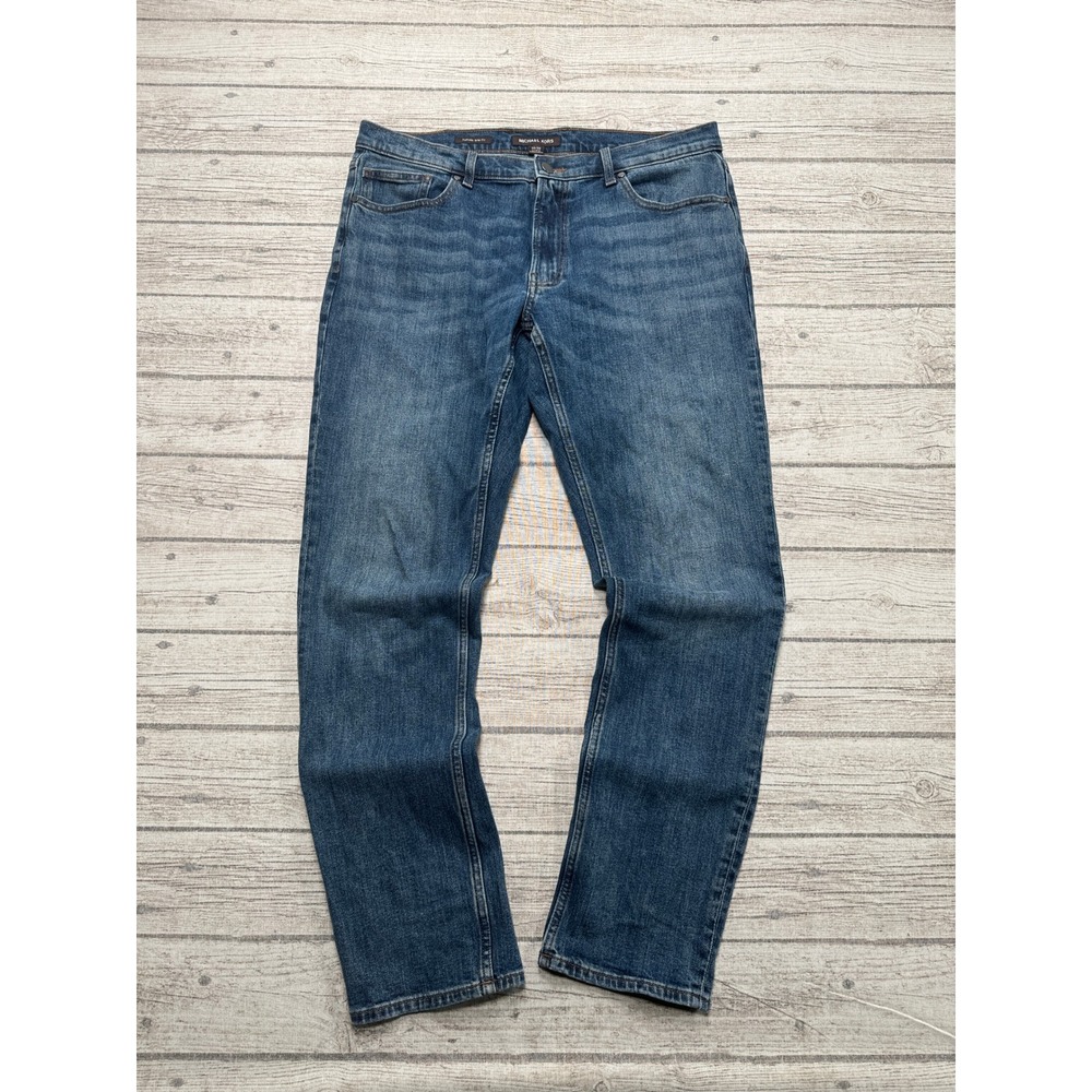 Michael Kors Jeans Men's 33x32 Blue Medium Wash Parker Slim Fit Denim Whiskered